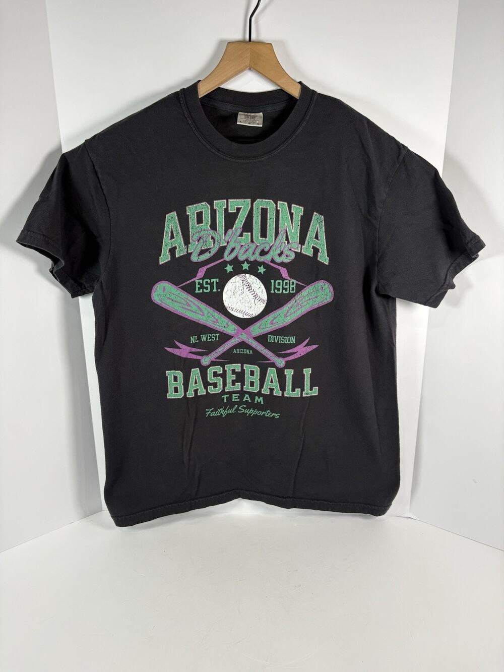 Arizona Diamondbacks Shirt Mens L Comfort Colors Black Purple Teal Baseball Tee